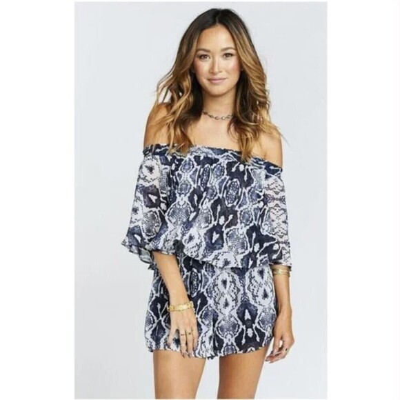Show Me Your Mumu Rosarita Romper Rattle Rock Blue Snake Print Size Small - Picture 11 of 11